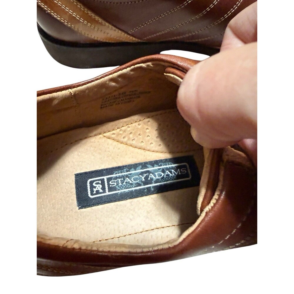 Stacy Adams Leather Slip On Dress Shoes Brown Square Toe Mens 10M - Picture 7 of 8